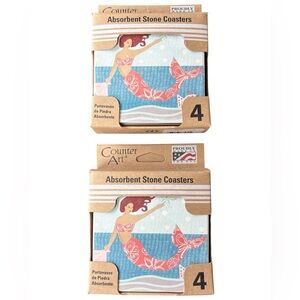 TWO!! Counter Art Mermaid Themed Stone Coasters 8 in all